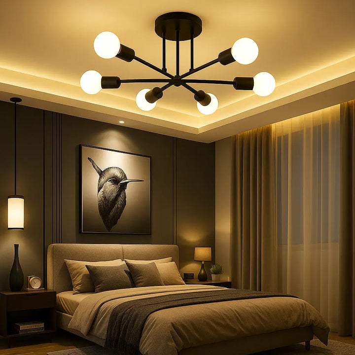 luminaria-de-teto-moderna-iluminando-quarto-aconchegante-sofisticado-com-decoracao-leve