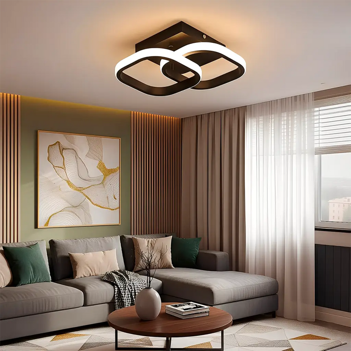 luminaria-de-teto-plafon-preto-led-duplo-iluminando-sala-moderna-com-decoracao-sofisticada